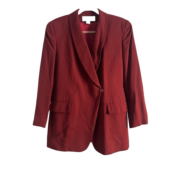 Vintage Jones New York Suit Jacket And Skirt Red Wool Size 6 Festive Business - Picture 2 of 12